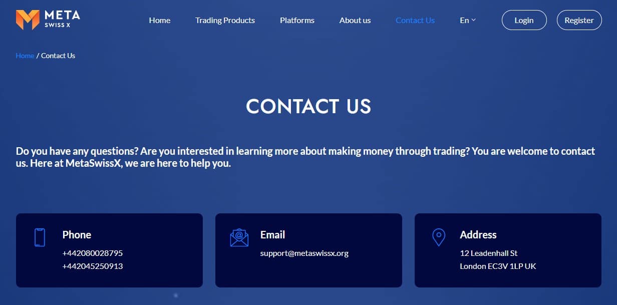 MetaswissX Customer support